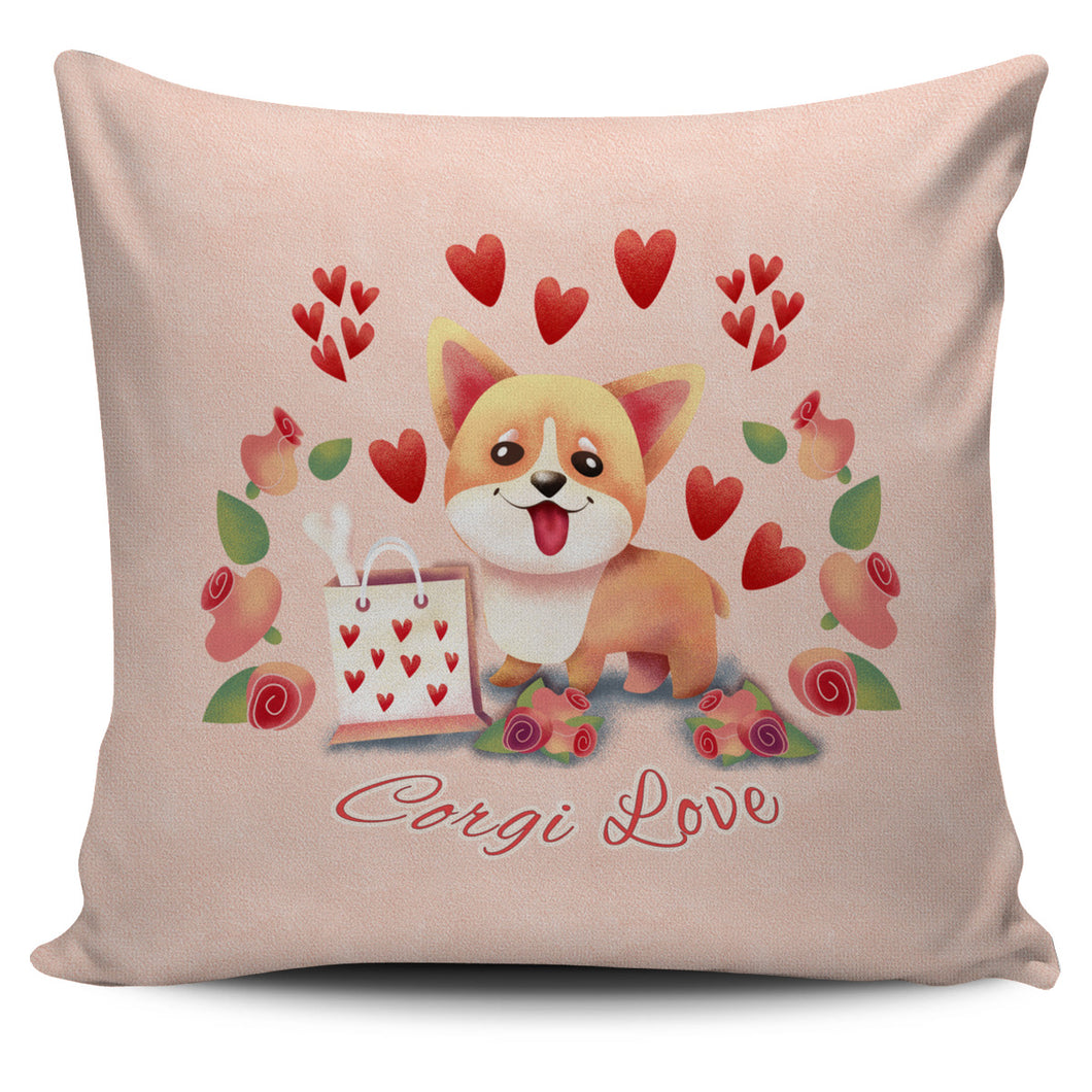 Corgi Love Pillow Cover Set Beige, Pink, Lilac and Blue