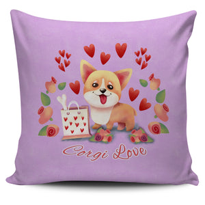 Pink Corgi Love Pillow Cover Set