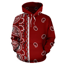 Load image into Gallery viewer, Maroon Red Bandana Asymmetrical Pullover Hoodie
