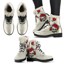 Load image into Gallery viewer, Skull Couple Roses (Sweet Corn) - Faux Fur Leather Boots
