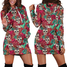 Load image into Gallery viewer, Red &amp; Green Heart Skull Women&#39;s Hoodie Dress
