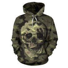 Load image into Gallery viewer, Camo Skull All Over Print Hoodie for Lovers of Skulls and Camouflage
