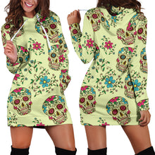 Load image into Gallery viewer, Green Sugar Skull Women&#39;s Hoodie Dress
