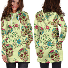 Load image into Gallery viewer, Green Sugar Skull Women&#39;s Hoodie Dress
