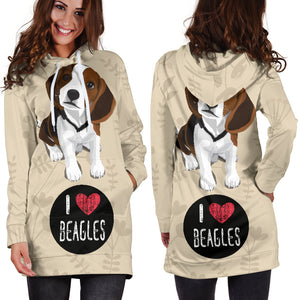 I Love Beagles Hoodie Dress for Lovers of Beagle Dogs