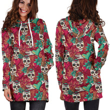 Load image into Gallery viewer, Red &amp; Green Heart Skull Women&#39;s Hoodie Dress
