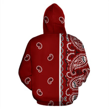 Load image into Gallery viewer, Maroon Red Bandana Asymmetrical Pullover Hoodie
