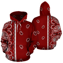 Load image into Gallery viewer, Maroon Red Bandana Asymmetrical Pullover Hoodie
