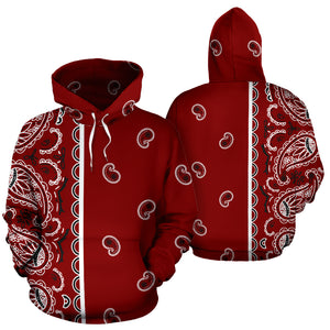 Maroon Red Bandana Asymmetrical Pullover Hoodie