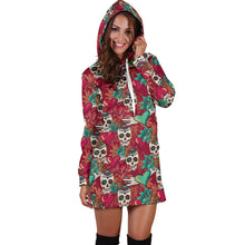 Load image into Gallery viewer, Red &amp; Green Heart Skull Women&#39;s Hoodie Dress
