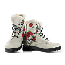 Load image into Gallery viewer, Skull Couple Roses (Sweet Corn) - Faux Fur Leather Boots
