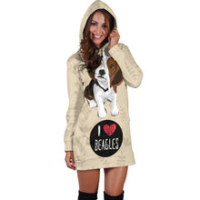 Load image into Gallery viewer, I Love Beagles Hoodie Dress for Lovers of Beagle Dogs
