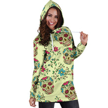 Load image into Gallery viewer, Green Sugar Skull Women&#39;s Hoodie Dress
