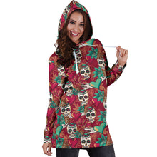 Load image into Gallery viewer, Red &amp; Green Heart Skull Women&#39;s Hoodie Dress
