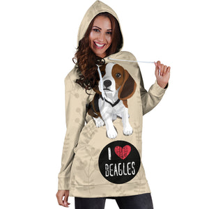 I Love Beagles Hoodie Dress for Lovers of Beagle Dogs