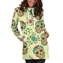 Load image into Gallery viewer, Green Sugar Skull Women&#39;s Hoodie Dress
