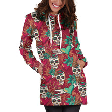 Load image into Gallery viewer, Red &amp; Green Heart Skull Women&#39;s Hoodie Dress
