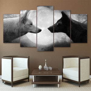 5 Piece Canvas art Black Wolf White Wolf.